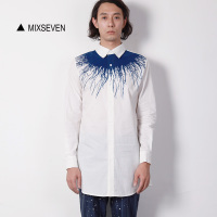 MIXSEVEN原創復古運動拼接廓形裁剪黑透明紗情侶襯衫長襯衣升級版 - 時尚城(www.fadsc.com)